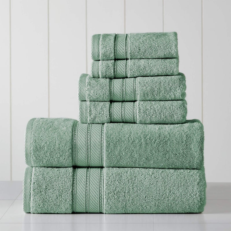 Modern Threads - Spun Loft 6-Piece 100% Combed Cotton Towel Set - Bath Towels, Hand Towels, & Washcloths - Super Absorbent & Quick Dry - 600 GSM - Soft & Plush, Eucalyptus - Image 1
